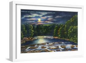 Leeds, New York - Moonlight Scene on Catskill Creek-Lantern Press-Framed Art Print