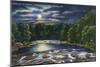 Leeds, New York - Moonlight Scene on Catskill Creek-Lantern Press-Mounted Art Print