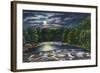 Leeds, New York - Moonlight Scene on Catskill Creek-Lantern Press-Framed Art Print
