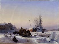 Ice Transport. Winter View of the Formerly Wine Village on Vasily Island in St Petersburg, 1849 (Oi-Lef Feliksovich Lagorio-Mounted Giclee Print