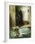 Left in Charge - a Black Pomerain on the Steps of a Bathing Machine-Philip Eustace Stretton-Framed Giclee Print