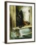 Left in Charge - a Black Pomerain on the Steps of a Bathing Machine-Philip Eustace Stretton-Framed Giclee Print