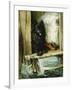 Left in Charge - a Black Pomerain on the Steps of a Bathing Machine-Philip Eustace Stretton-Framed Giclee Print