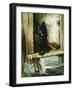 Left in Charge - a Black Pomerain on the Steps of a Bathing Machine-Philip Eustace Stretton-Framed Giclee Print