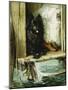 Left in Charge - a Black Pomerain on the Steps of a Bathing Machine-Philip Eustace Stretton-Mounted Giclee Print