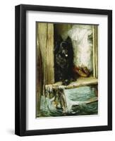 Left in Charge - a Black Pomerain on the Steps of a Bathing Machine-Philip Eustace Stretton-Framed Giclee Print