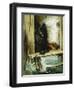 Left in Charge - a Black Pomerain on the Steps of a Bathing Machine-Philip Eustace Stretton-Framed Giclee Print