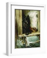 Left in Charge - a Black Pomerain on the Steps of a Bathing Machine-Philip Eustace Stretton-Framed Giclee Print