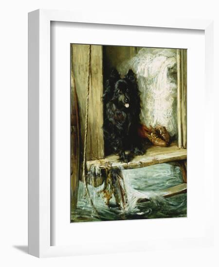 Left in Charge - a Black Pomerain on the Steps of a Bathing Machine-Philip Eustace Stretton-Framed Giclee Print