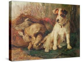 Left in Charge - a Fox Terrier with Game-Philip Eustace Stretton-Stretched Canvas