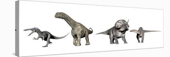 Left to Right: Suchomimus, Argentinosaurus, Zuniceratops, Dicraeosaurus-null-Stretched Canvas