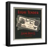 Legal Tender Brand - Fillmore, California - Citrus Crate Label-Lantern Press-Framed Art Print