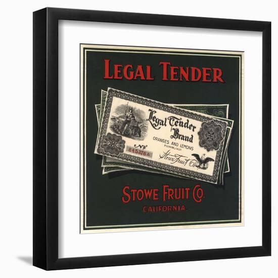 Legal Tender Brand - Fillmore, California - Citrus Crate Label-Lantern Press-Framed Art Print