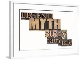 Legend, Myth, Story, Fairy Tale - Isolated Word Abstract in Vintage Letterpress Wood Type Printing-PixelsAway-Framed Photographic Print