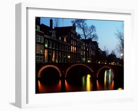 Leidsegracht at Dusk in Amsterdam in the Netherlands-null-Framed Premium Photographic Print