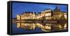 Leie Canal at dusk, Ghent, Flanders, Belgium-Ian Trower-Framed Stretched Canvas