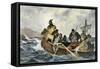 Leif Erikssen Off the Coast of Vineland in a Viking Landing Boat-null-Framed Stretched Canvas