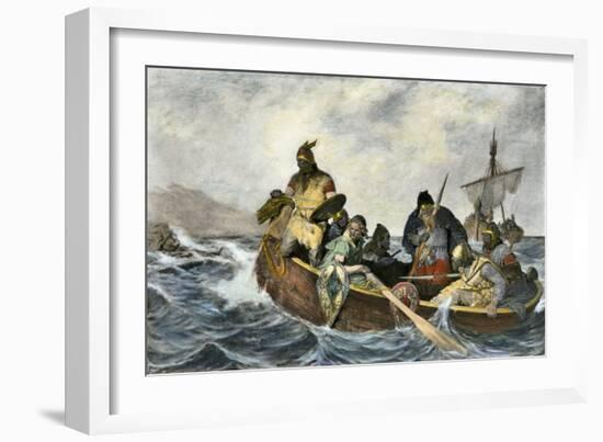 Leif Erikssen Off the Coast of Vineland in a Viking Landing Boat-null-Framed Giclee Print