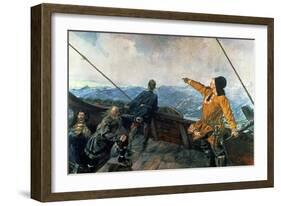 Leif Eriksson (10th Century) Sights Land in America, 1893-Christian Krohg-Framed Giclee Print