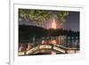 Leifeng Pagoda with Visitors Sitting on Railings of an Illuminated Stone Arch Bridge at West Lake-Andreas Brandl-Framed Photographic Print