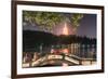 Leifeng Pagoda with Visitors Sitting on Railings of an Illuminated Stone Arch Bridge at West Lake-Andreas Brandl-Framed Photographic Print