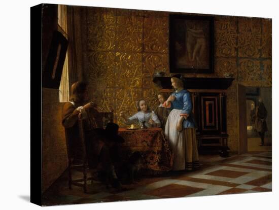 Leisure time in an elegant Setting, c.1663-65-Pieter de Hooch-Stretched Canvas