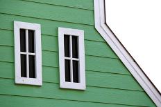 Gable Roof with White Windows on Wooden House-leisuretime70-Framed Stretched Canvas