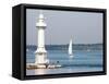 Leman Lake Lighthouse, Lake Geneva, Geneva, Switzerland, Europe-Godong-Framed Stretched Canvas