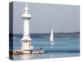 Leman Lake Lighthouse, Lake Geneva, Geneva, Switzerland, Europe-Godong-Stretched Canvas