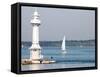 Leman Lake Lighthouse, Lake Geneva, Geneva, Switzerland, Europe-Godong-Framed Stretched Canvas