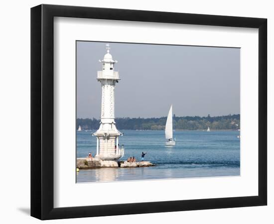 Leman Lake Lighthouse, Lake Geneva, Geneva, Switzerland, Europe-Godong-Framed Photographic Print