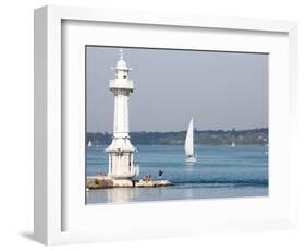 Leman Lake Lighthouse, Lake Geneva, Geneva, Switzerland, Europe-Godong-Framed Photographic Print