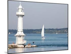 Leman Lake Lighthouse, Lake Geneva, Geneva, Switzerland, Europe-Godong-Mounted Photographic Print