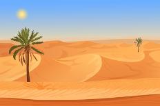 Cartoon Nature Sand Desert Landscape with Palms, Herbs and Mountains. Vector Seamless Game Style Il-Lemberg Vector studio-Mounted Art Print