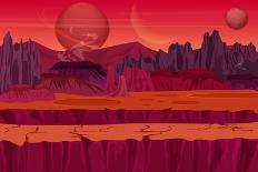 Fairy Game Sci-Fi Alien Landscape. Nature on Another Planet with Mountains, Rocks and Planets in Th-Lemberg Vector studio-Art Print