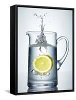 Lemon Falling into Jug of Water-Petr Gross-Framed Stretched Canvas