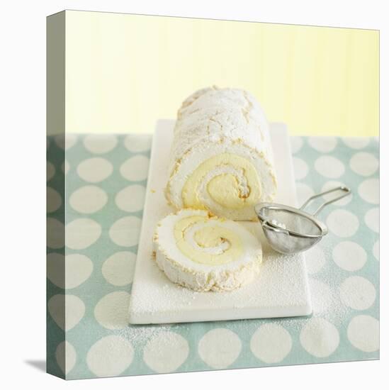 Lemon Meringue Roulade with Icing Sugar, a Slice Cut-Dave King-Stretched Canvas