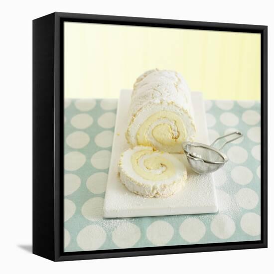 Lemon Meringue Roulade with Icing Sugar, a Slice Cut-Dave King-Framed Stretched Canvas