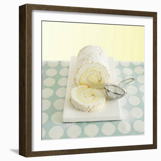 Lemon Meringue Roulade with Icing Sugar, a Slice Cut-Dave King-Framed Photographic Print