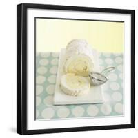 Lemon Meringue Roulade with Icing Sugar, a Slice Cut-Dave King-Framed Photographic Print