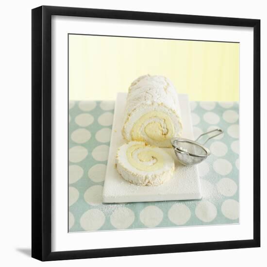 Lemon Meringue Roulade with Icing Sugar, a Slice Cut-Dave King-Framed Photographic Print