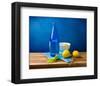 Lemons and Bottle Still Life-null-Framed Art Print