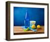 Lemons and Bottle Still Life-null-Framed Art Print