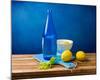 Lemons and Bottle Still Life-null-Mounted Art Print