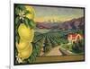 Lemons and Orchard - Citrus Crate Label-Lantern Press-Framed Art Print