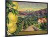 Lemons and Orchard - Citrus Crate Label-Lantern Press-Mounted Art Print