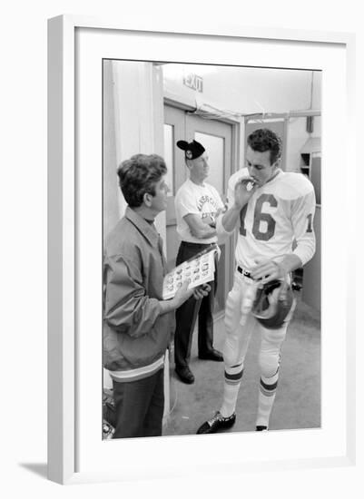 Len Dawson, Quarterback for the Kansas City Chiefs, Smokes a Ciagarette, January 15, 1967-Bill Ray-Framed Photographic Print