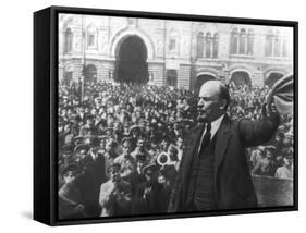 Lenin Addressing a Crowd in Red Square, Moscow, Russian Revolution, October 1917-null-Framed Stretched Canvas