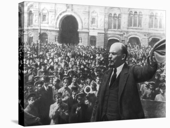 Lenin Addressing a Crowd in Red Square, Moscow, Russian Revolution, October 1917-null-Stretched Canvas