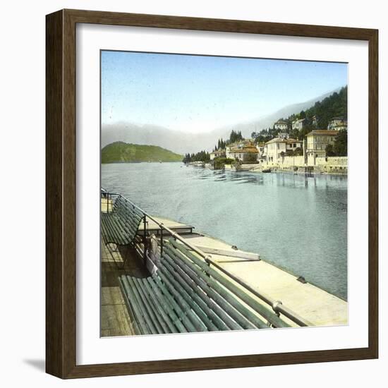 Lenno (Italy), the Village Seen from Lake Como, Circa 1890-Leon, Levy et Fils-Framed Photographic Print